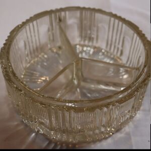 Vintage Clear Heavy Glass Ribbed/Cut 3 Section Candy or Nut Dish